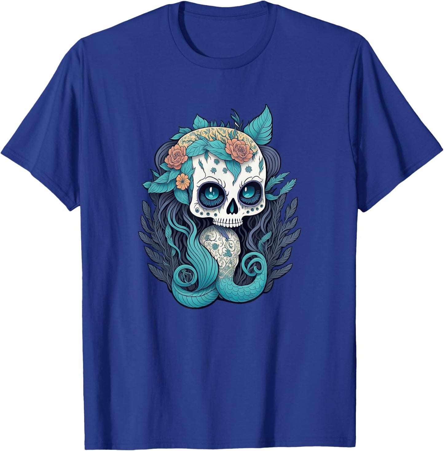 Sugar Skull Mermaid, Ocean Lover (Dia De Los Muertos) T-Shirt - T-Shirt | Royal