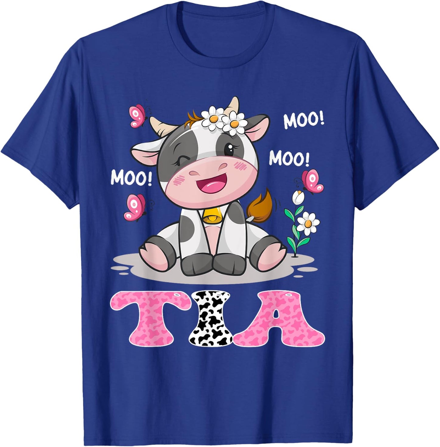 Tia Cute Cow Moo Moo Farmer Birthday Family Matching T-Shirt - T-Shirt | Royal