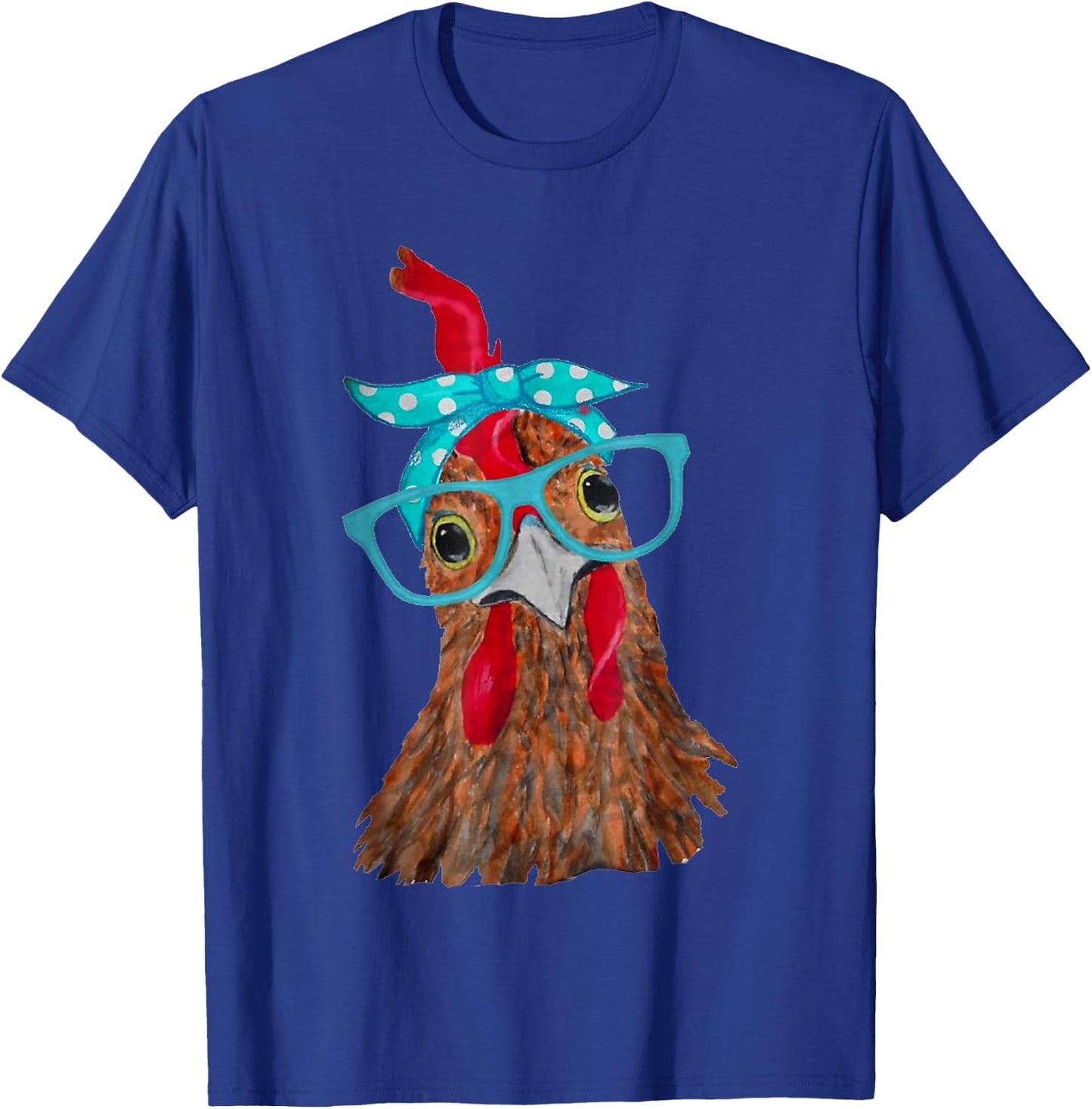 cute Women Girl Chicken With Bandana Headband and Glasses T-Shirt - T-Shirt | Royal