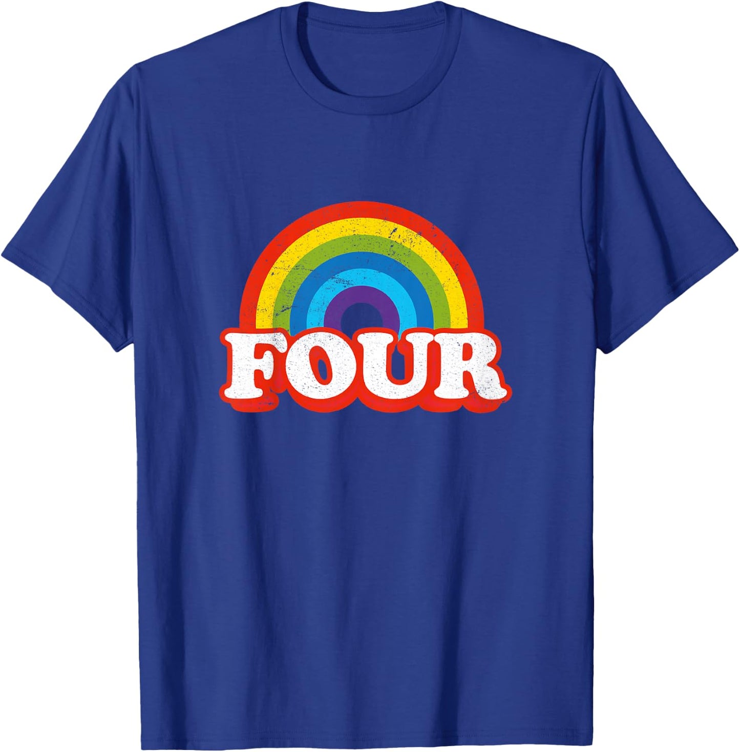 Four Vintage Retro Rainbow 4 Years Old 4th Birthday T-Shirt - T-Shirt | Royal