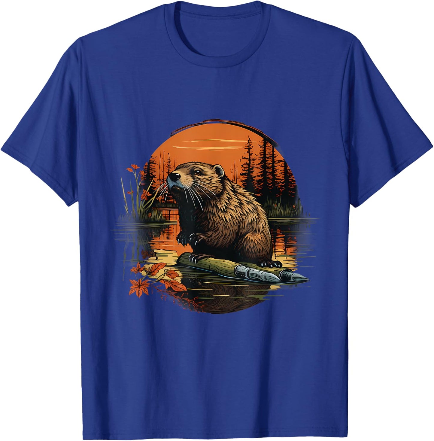 Beaver Forest Landscape Artwork Animal Art Nature Wildlife T-Shirt - T-Shirt | Royal
