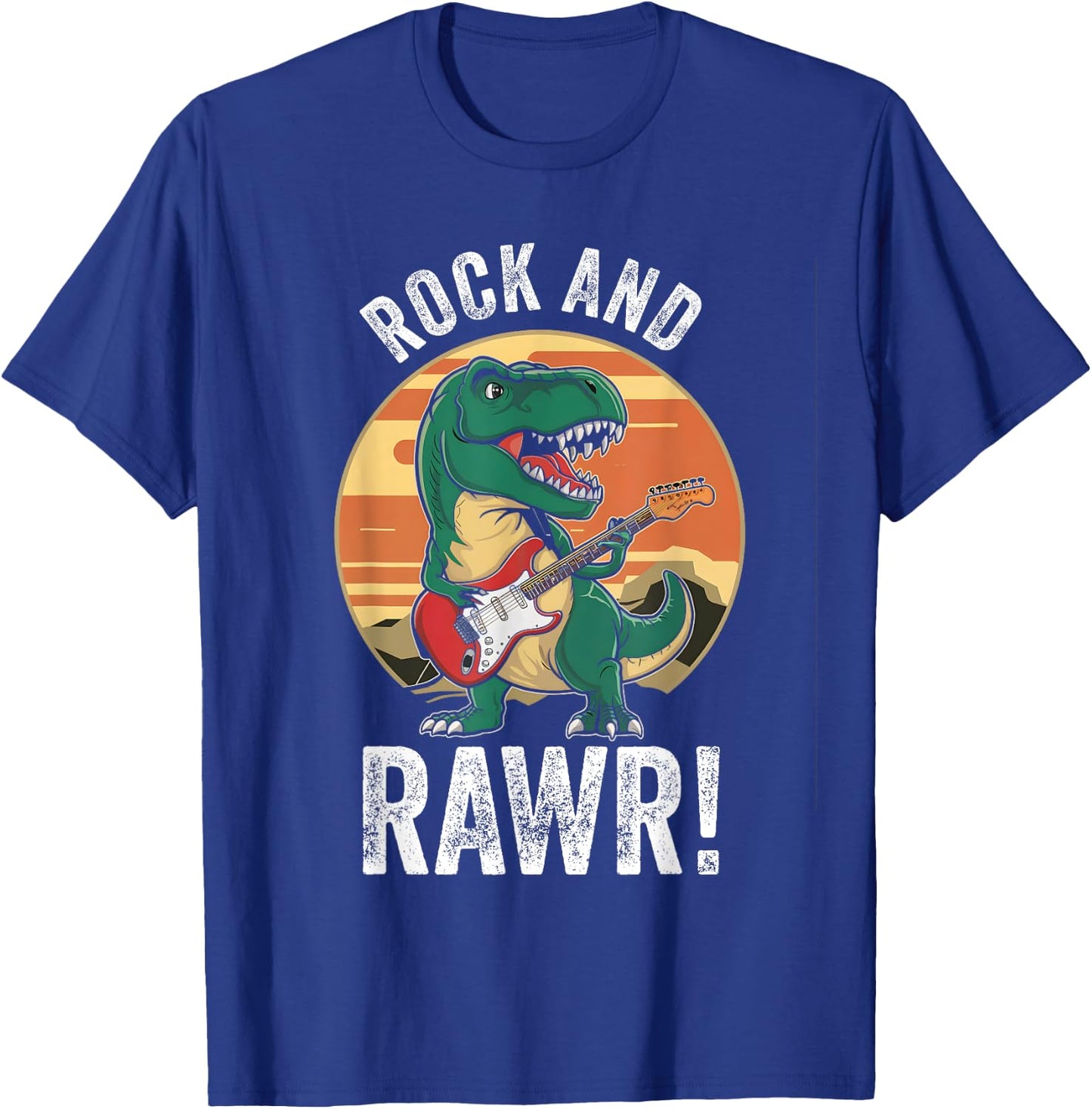 Rock and Rawr Cute T Rex Rocker Rock n Roll Trex Guitar T-Shirt - T-Shirt | Royal