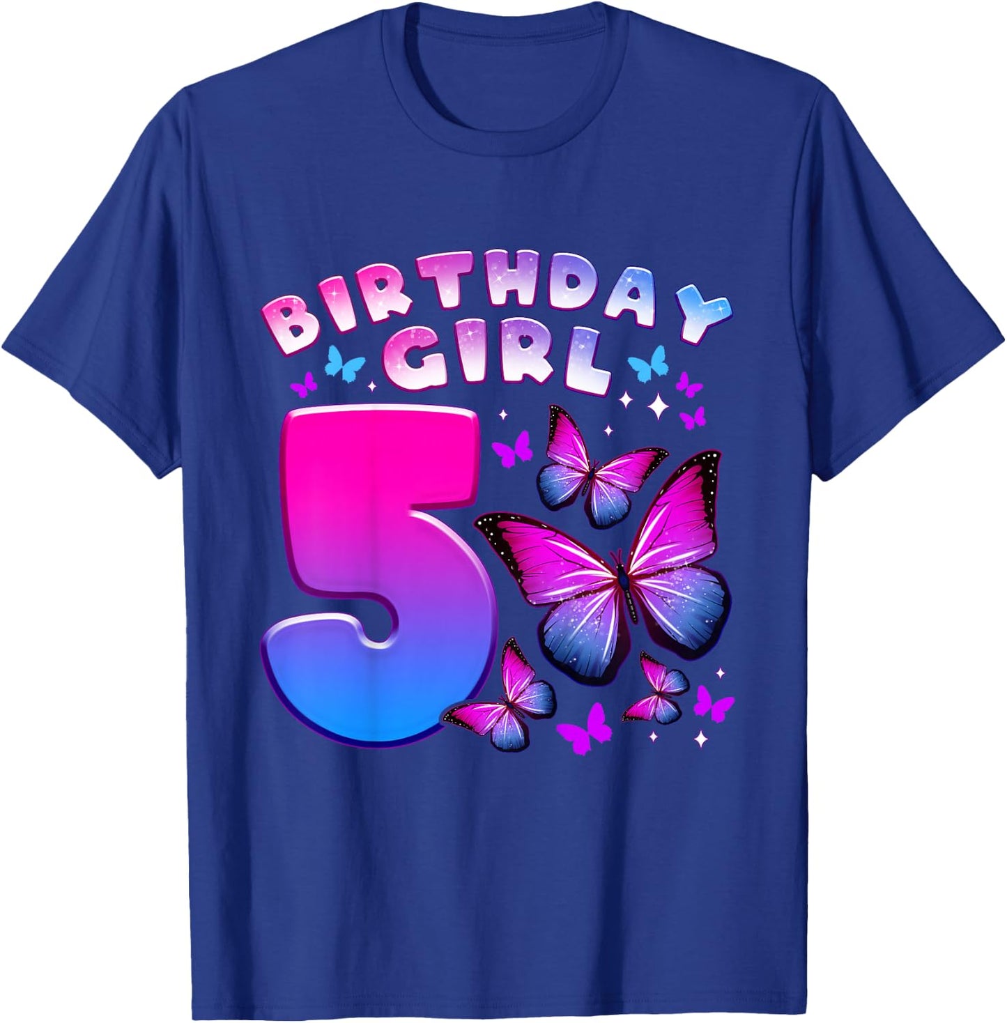 Birthday Girl 5 Years Old Butterfly Number 5 T-Shirt - T-Shirt | Royal