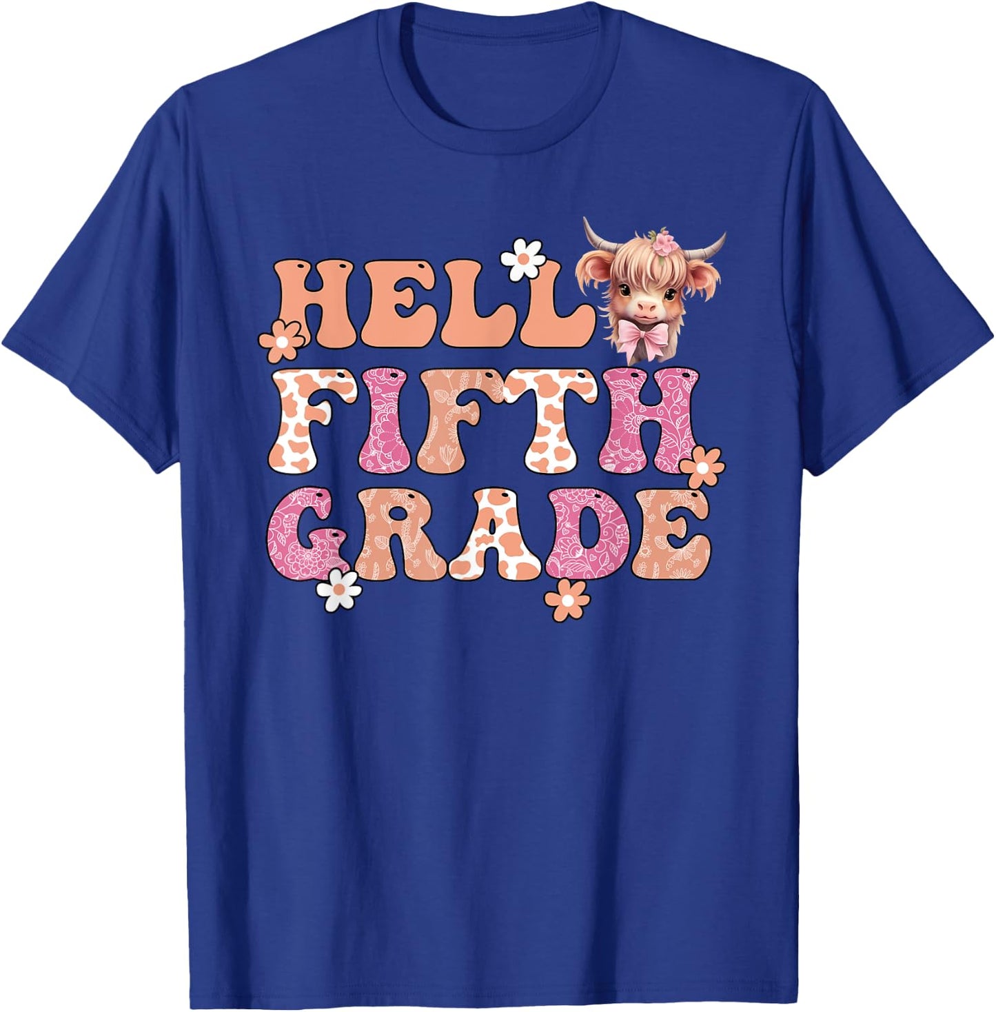 Hello Fifth Grade Highland Cow Back To School 5th Grade T-Shirt - T-Shirt | Royal