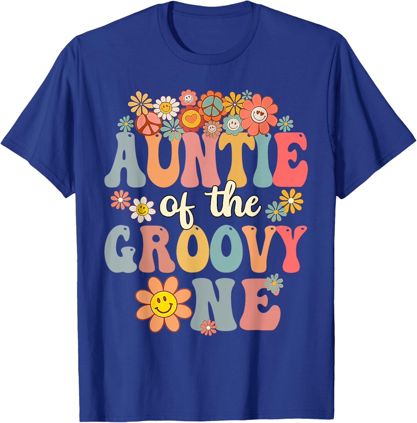 Auntie of Groovy One Matching Family 1st Birthday Party T-Shirt - T-Shirt | Royal