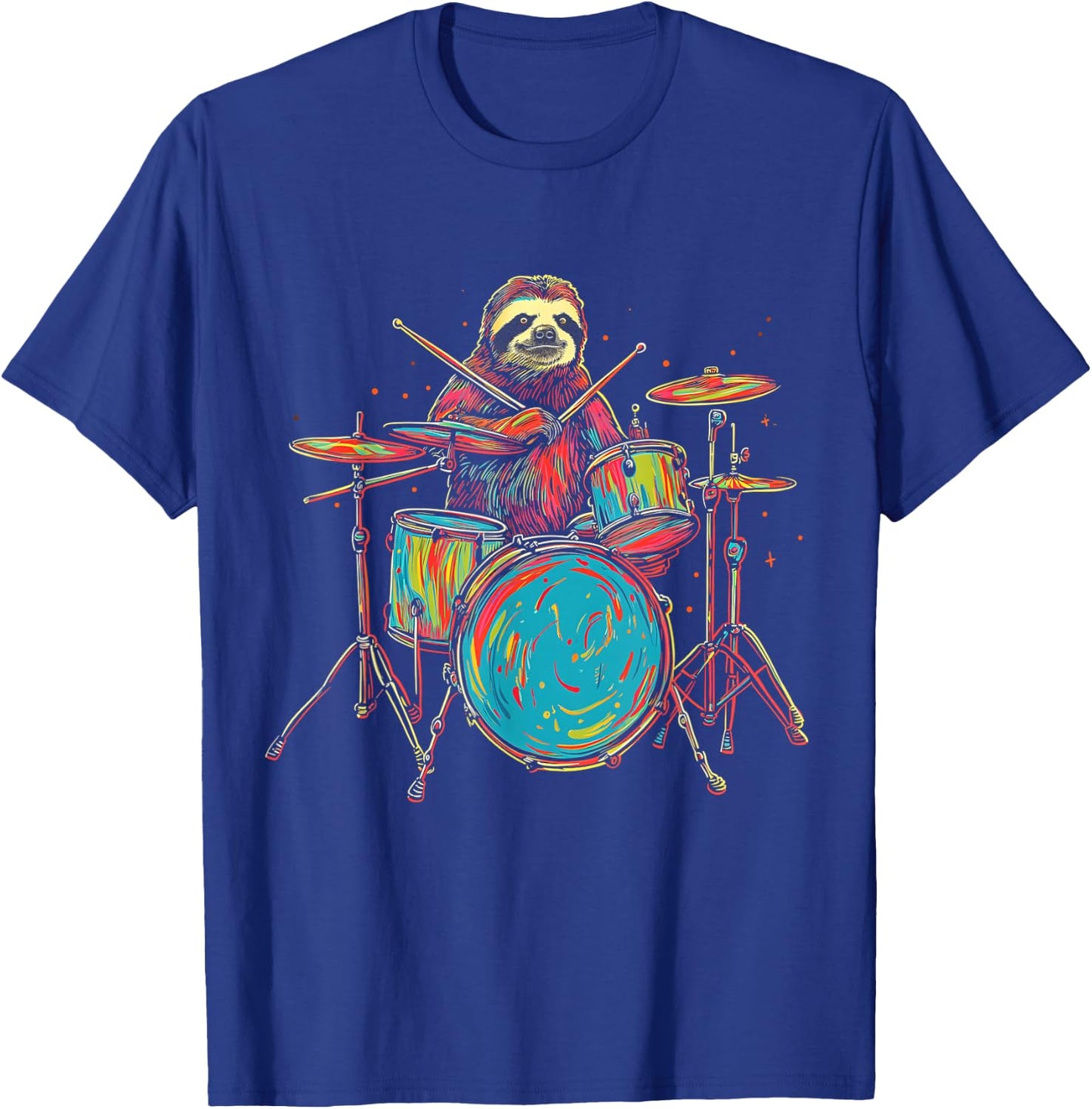 Sloth Plays Drums Funny Drumming Animal Drummer T-Shirt - T-Shirt | Royal