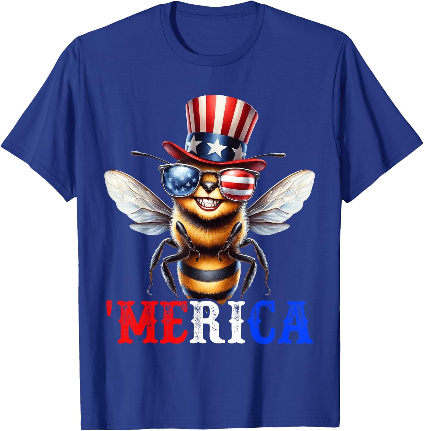 Merica Bee Patriotic 4th of July Beekeeper Funny Men Women T-Shirt - T-Shirt | Royal