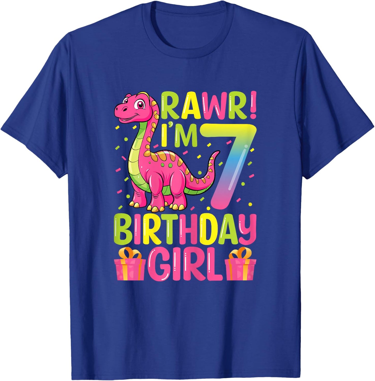 Rawr I'm 7 Birthday Girl Dinosaur T-Rex 7th Birthday Party T-Shirt - T-Shirt | Royal