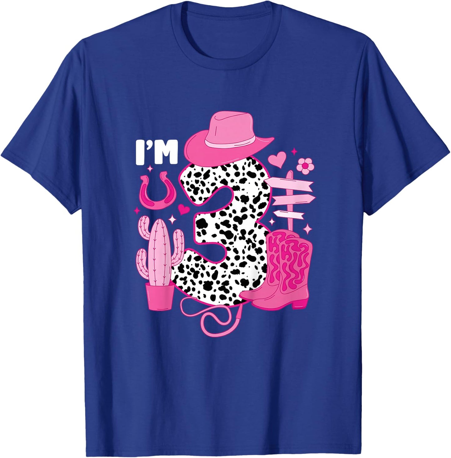 Kids 3rd Birthday Cowgirl Three Year Old Cow Girl Birthday Party T-Shirt - T-Shirt | Royal