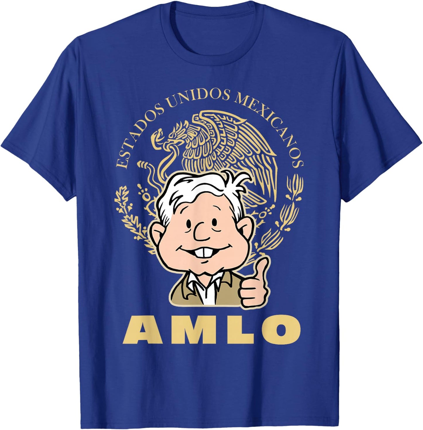 AMLO President With Mexican Escudo Nacional Amlito Cartoon T-Shirt - T-Shirt | Royal