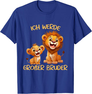 Children's with German Text "Ich werde großer Bruder zwei Löwen Baby" [German Language, black T-Shirt - T-Shirt | Royal
