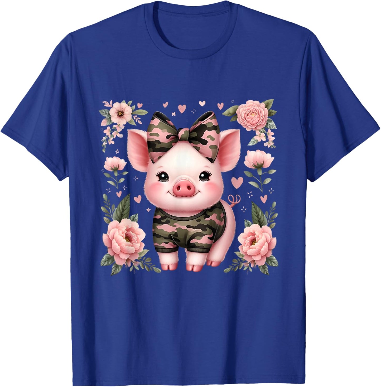Cute Pig Camouflage Old Camo Bow Camo Coquette Bow Hunting T-Shirt - T-Shirt | Royal