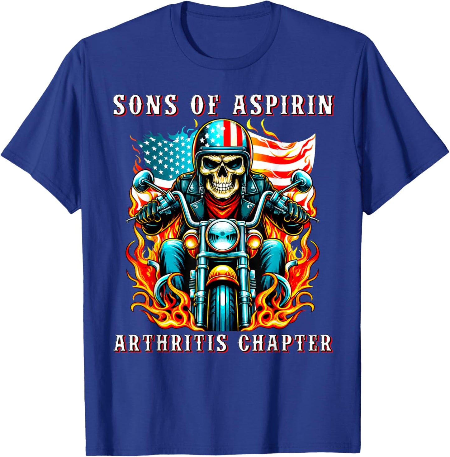 Sons of Aspirin Arthritis Chapter USA Flag Biker Motorcycle Men T-Shirt - T-Shirt | Royal
