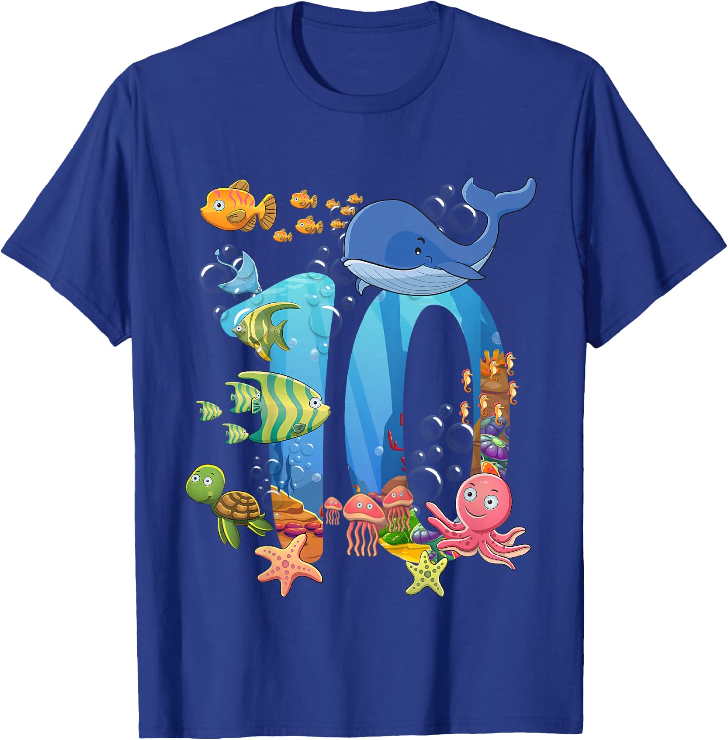 10 Years Old Sea Fish Ocean Animal 10th Birthday Boy Girl T-Shirt - T-Shirt | Royal