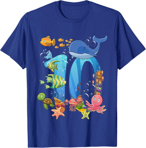 10 Years Old Sea Fish Ocean Animal 10th Birthday Boy Girl T-Shirt - T-Shirt | Royal