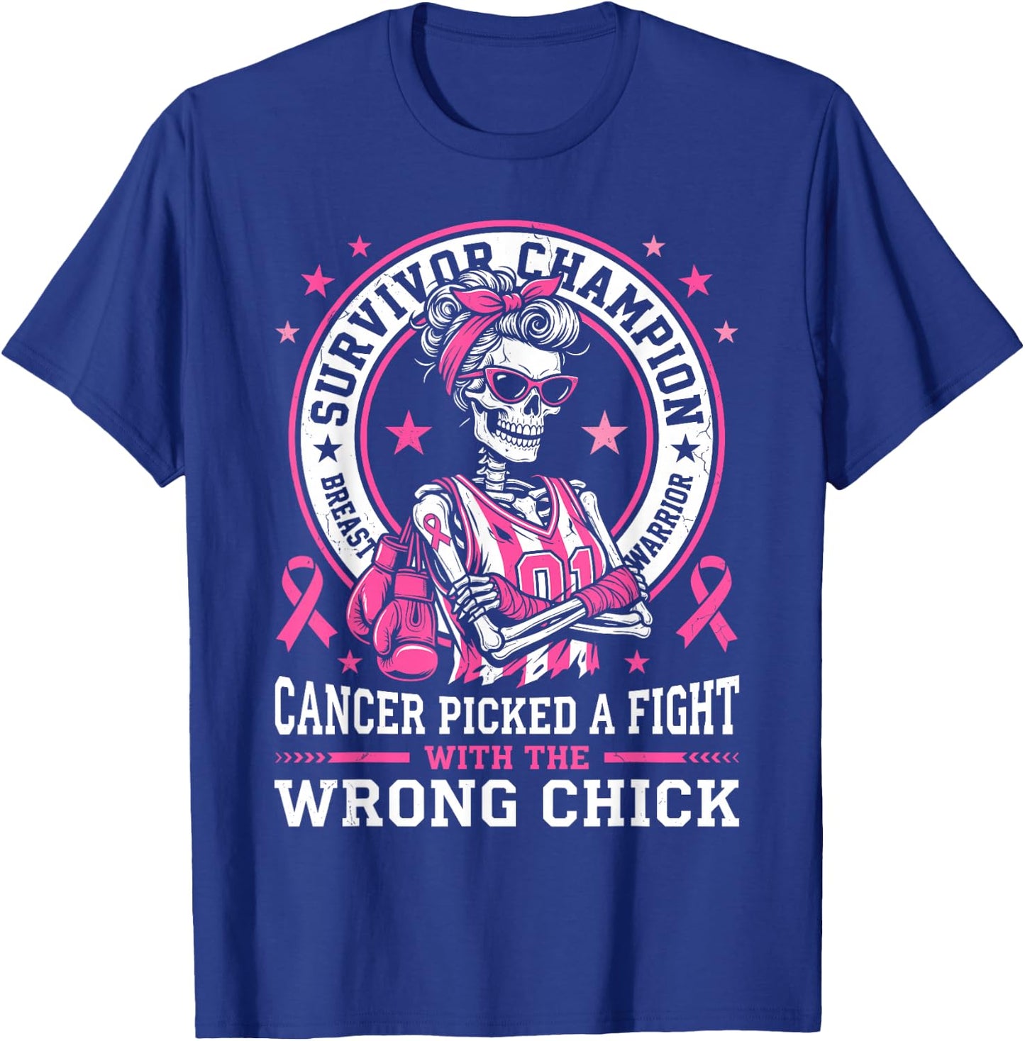 Cancer Picked A Fight with The Wrong Chick Breast Cancer Gag T-Shirt - T-Shirt | Royal