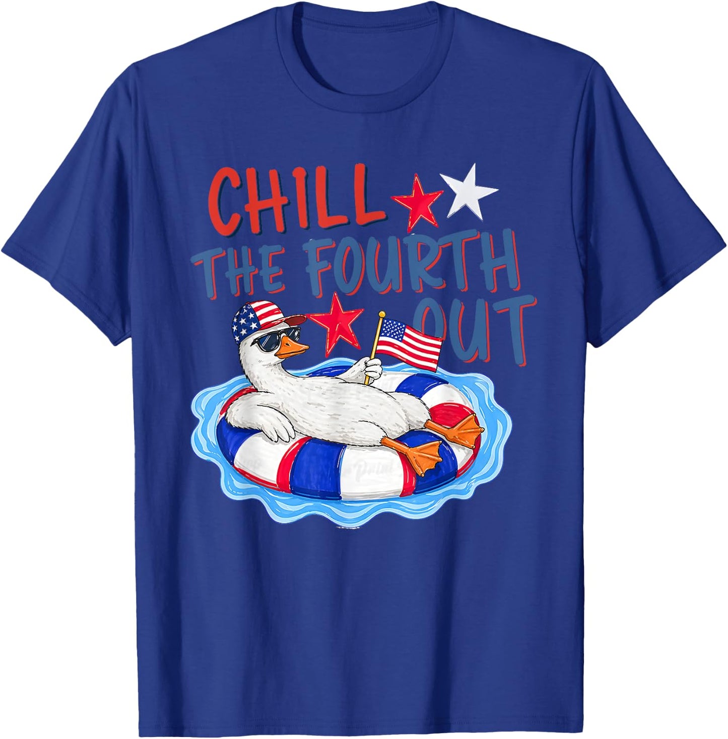 Striped Chill the Fourth Out American Flag Goose 4Th of July T-Shirt - T-Shirt | Royal