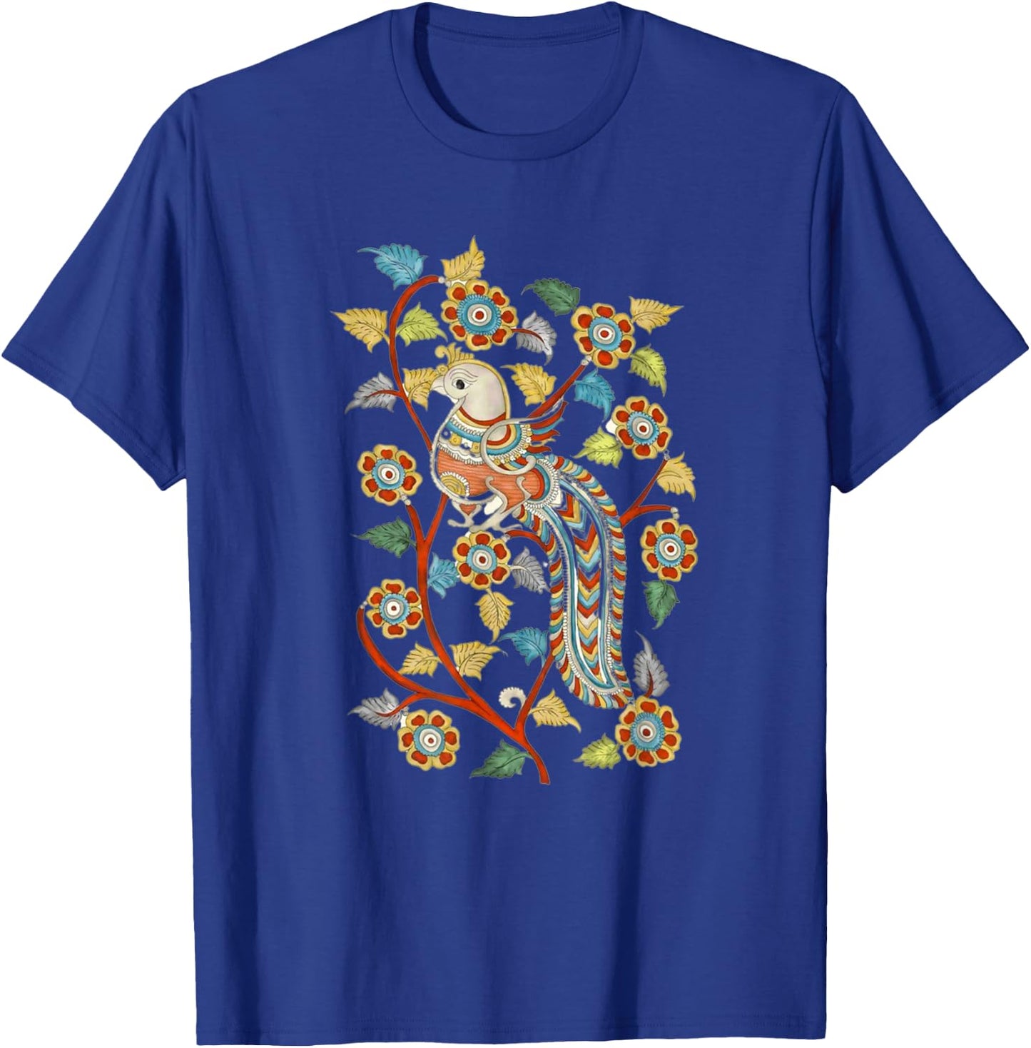 Kalamkari Peacock T-Shirt - T-Shirt | Royal