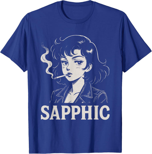Sapphic Retro Anime Lesbian Aesthetic Funny T-Shirt - T-Shirt | Royal