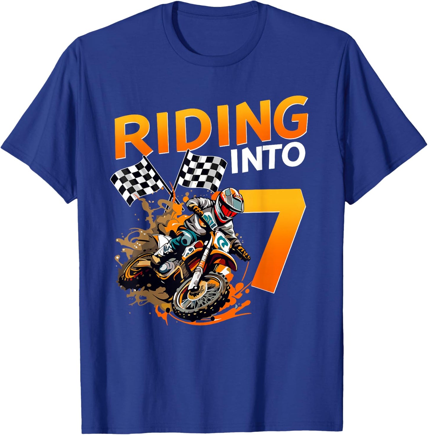 Riding Into 7 Years Old Birthday Dirt Bike Boy 7th Party T-Shirt - T-Shirt | Royal