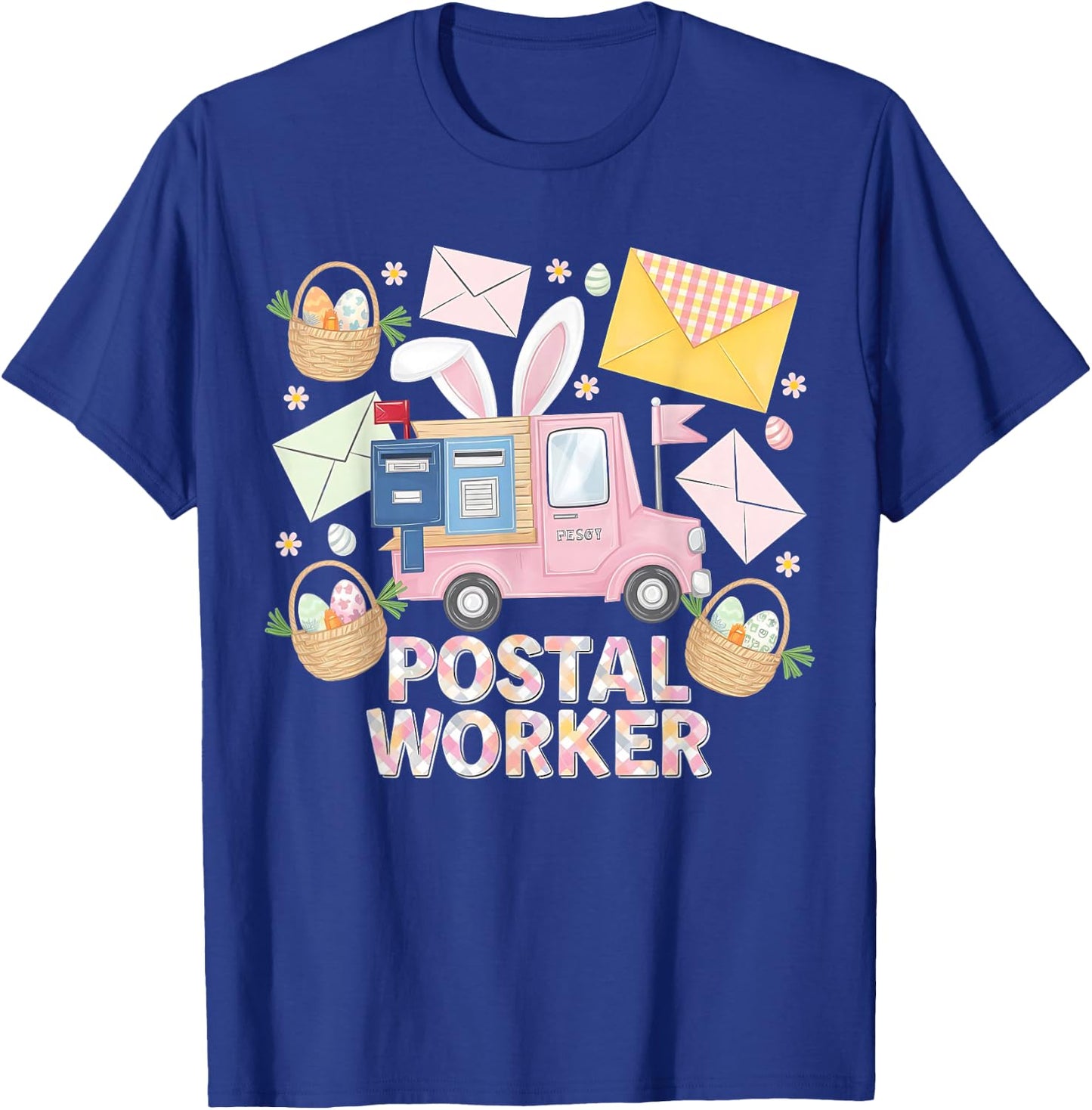 Easter Mail Carrier Bunny Postal Worker Cute Post Office T-Shirt - T-Shirt | Royal