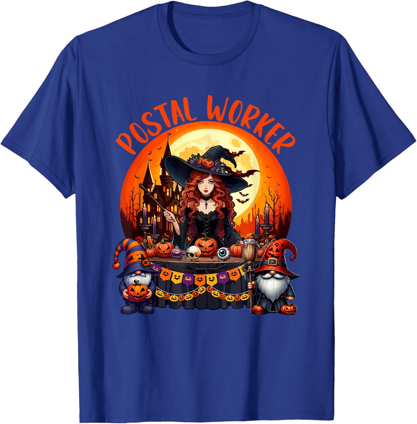 Postal Worker Job Costume Witch Horror Gnomes Halloween Moon T-Shirt - T-Shirt | Royal