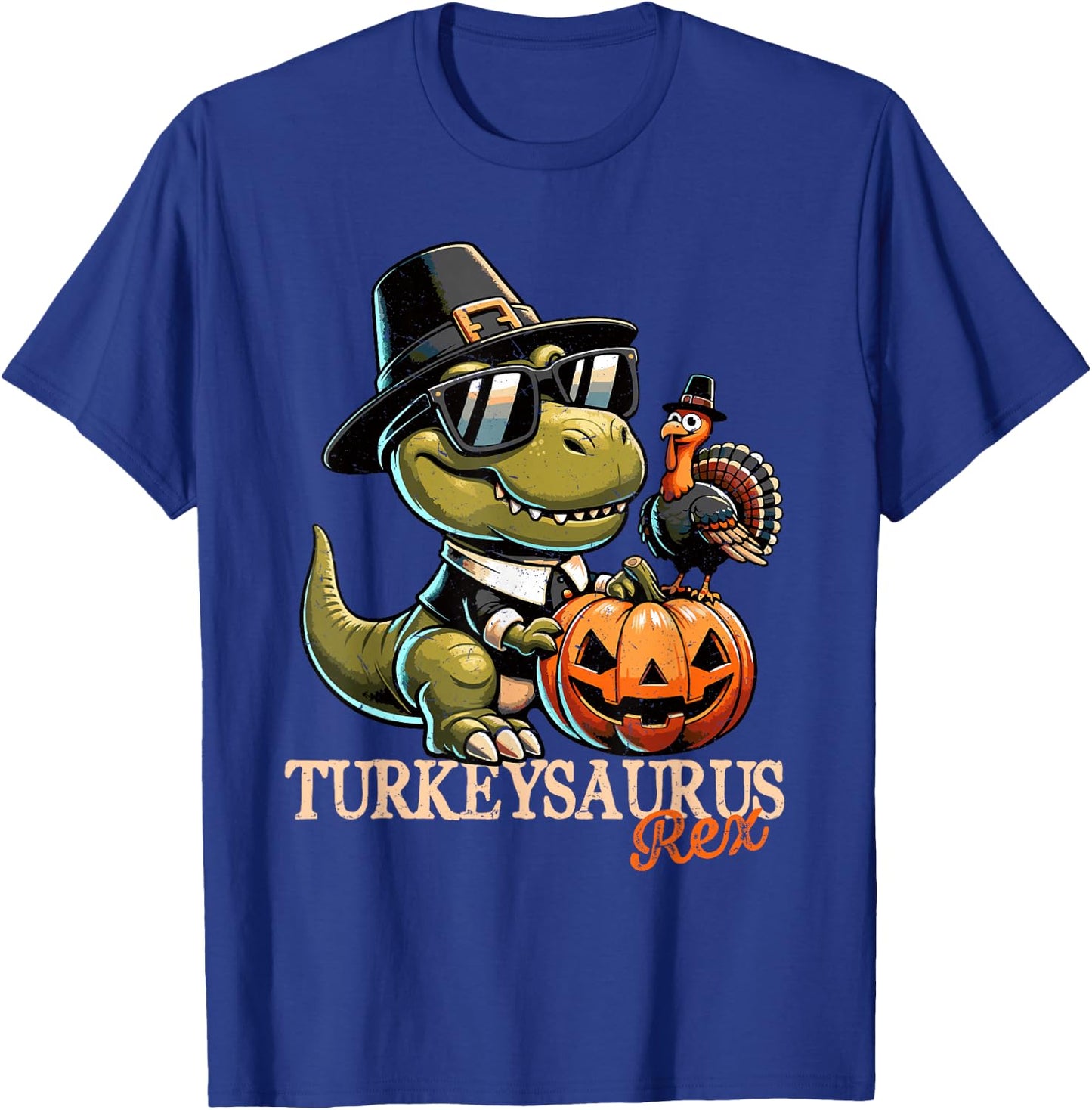 Dinosaur Thanksgiving Outfit Fall Boys Kids Toddler Turkey T-Shirt - T-Shirt | Royal