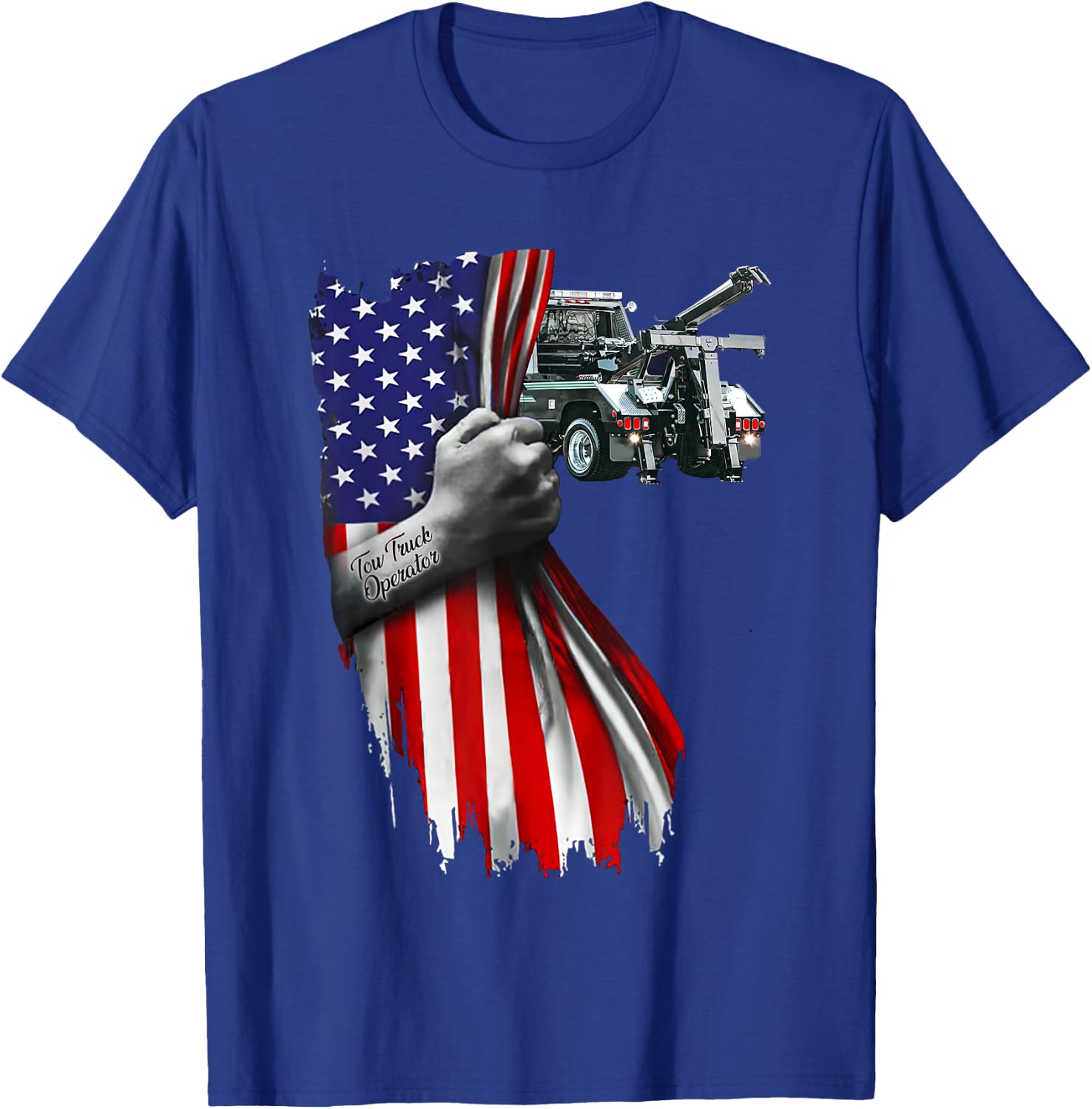 Tow Truck operator work American Flag For Tow Truck Driver T-Shirt - T-Shirt | Royal