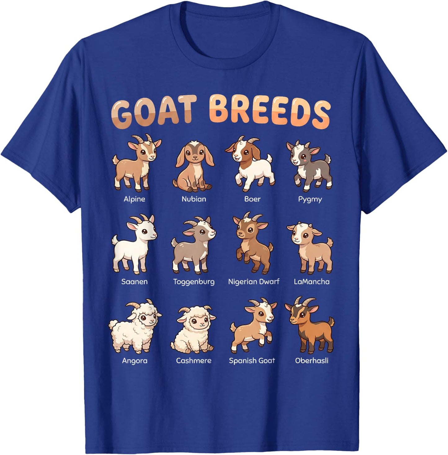 Goat Breeds for Kids Farm Animals Learning Chart T-Shirt - T-Shirt | Royal