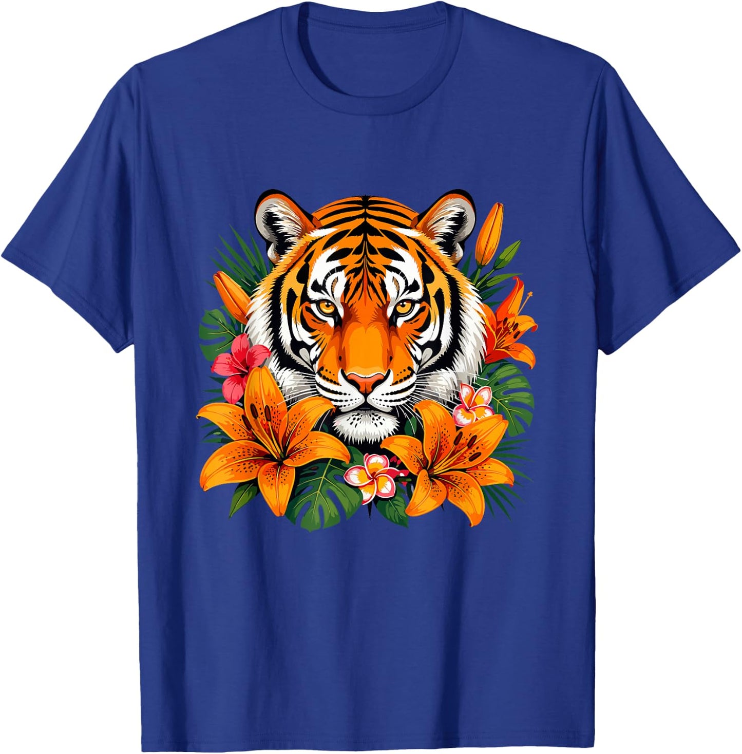 Tropical Tiger with Orange Lilies Jungle Flowers T-Shirt - T-Shirt | Royal