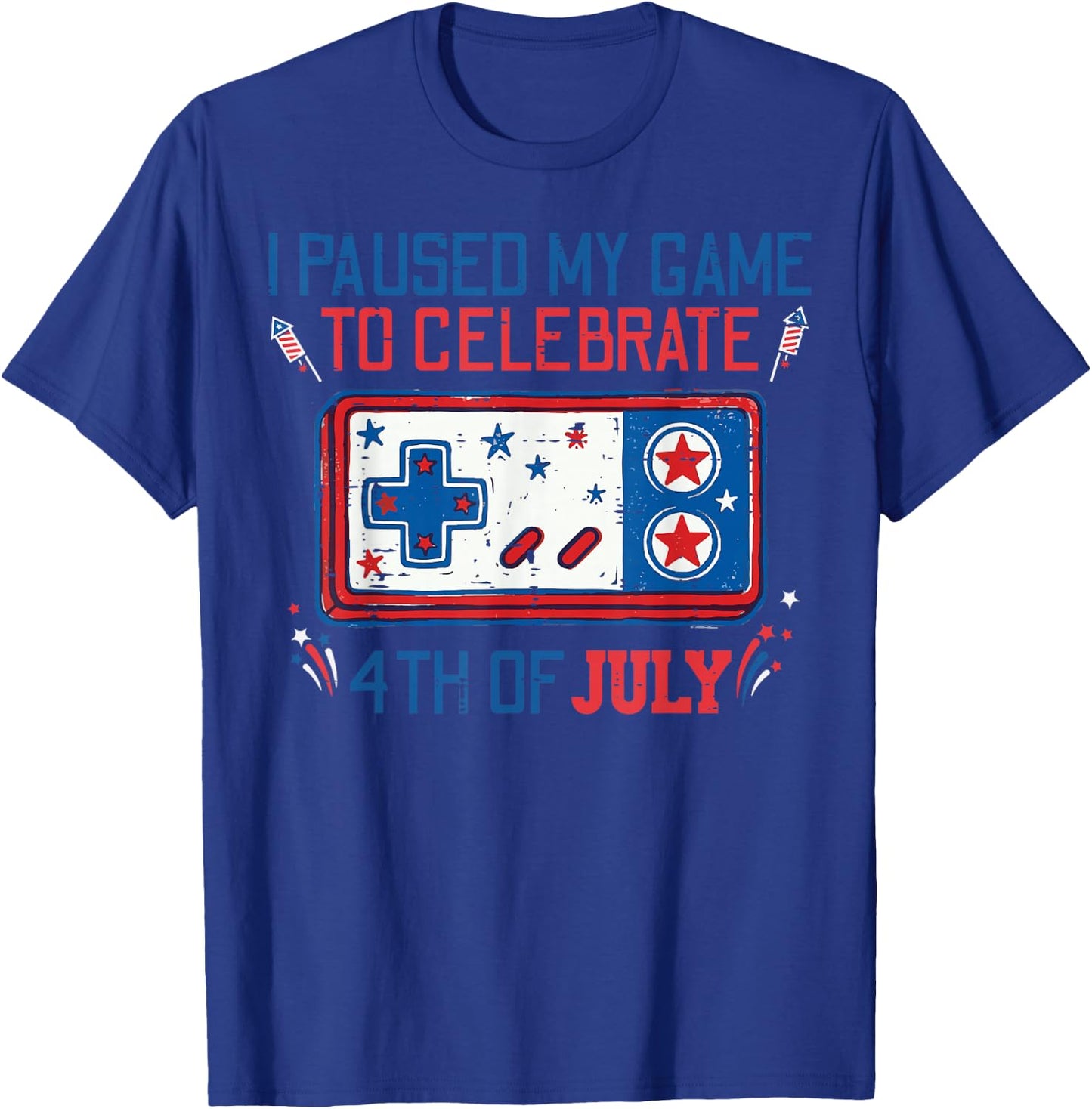 Paused My Game Celebrate 4th of July Gaming Men Boys Kids T-Shirt - T-Shirt | Royal