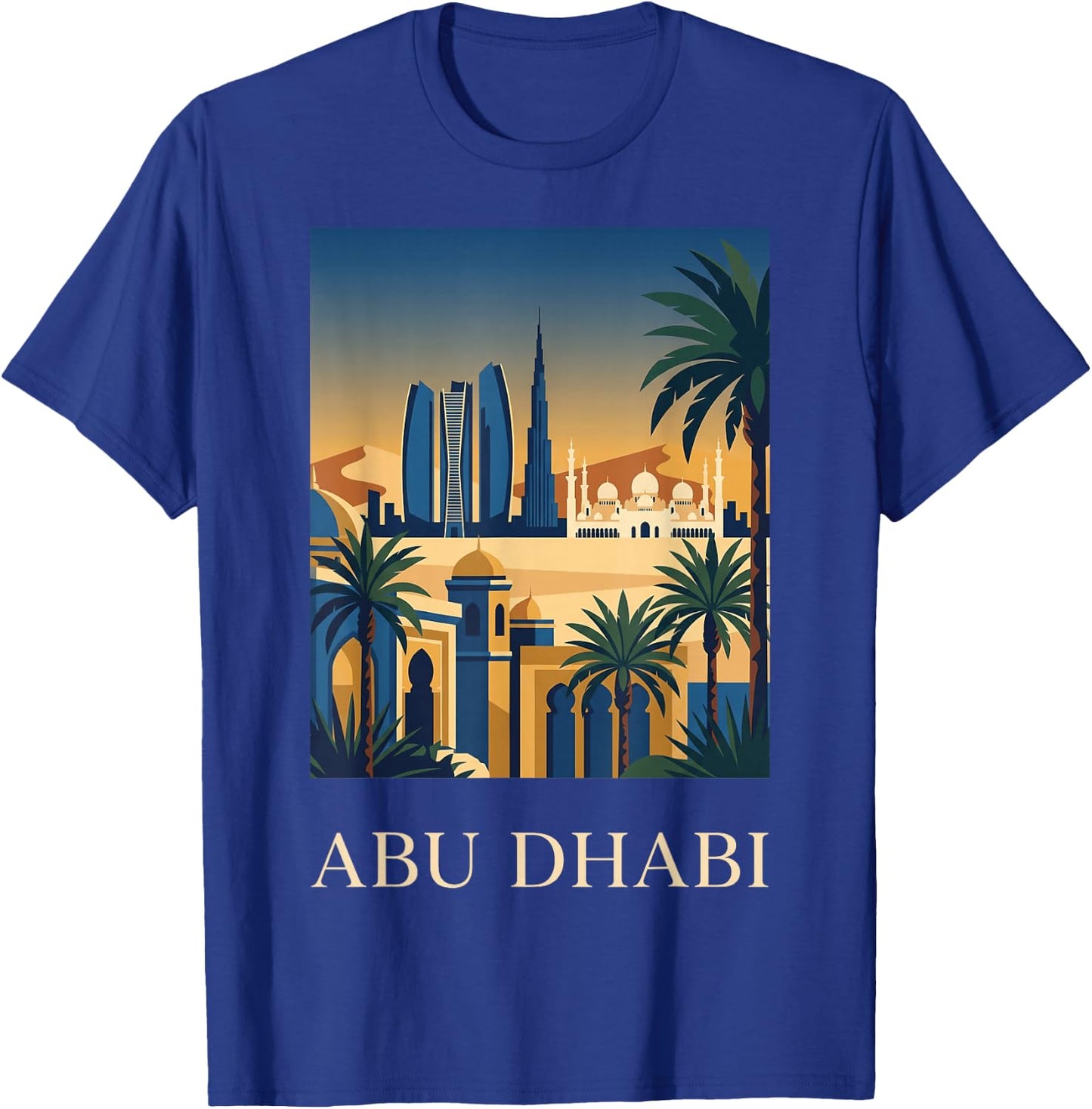 Abu Dhabi Desert Skyline Retro Travel Graphic T-Shirt - T-Shirt | Royal
