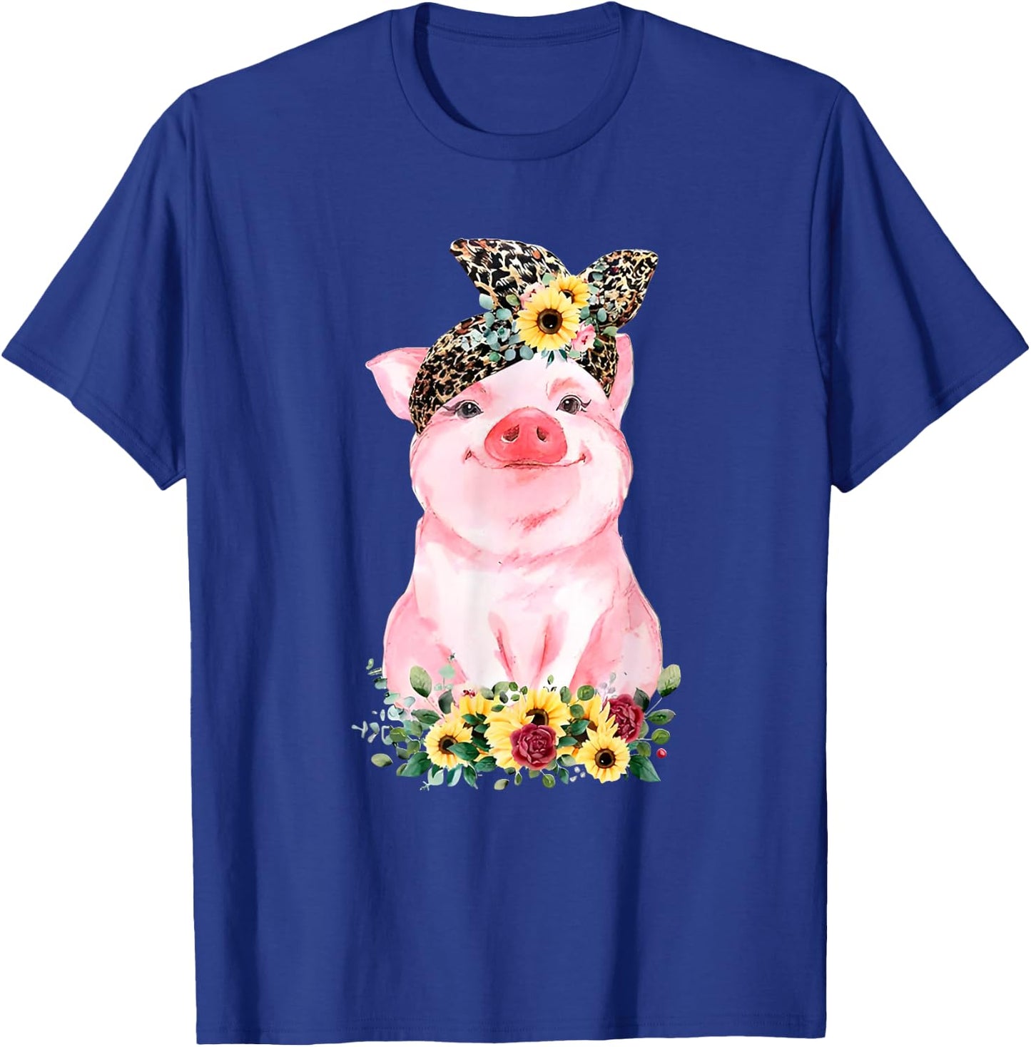 Pig With Leopard Headband Flower Cute Pig Lover T-Shirt - T-Shirt | Royal