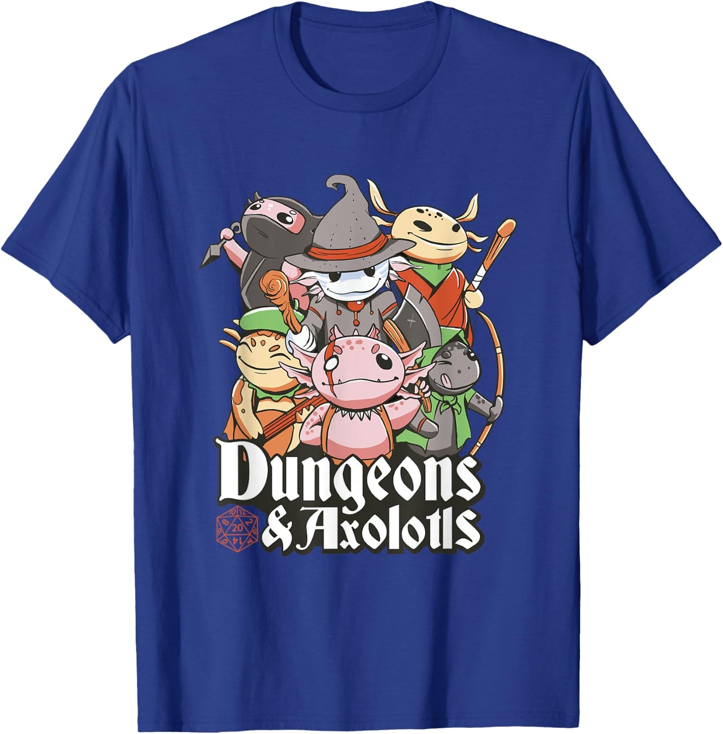 Funny Dungeon Axolotl Wizards And Warriors Medieval D20 Dice T-Shirt - T-Shirt | Royal
