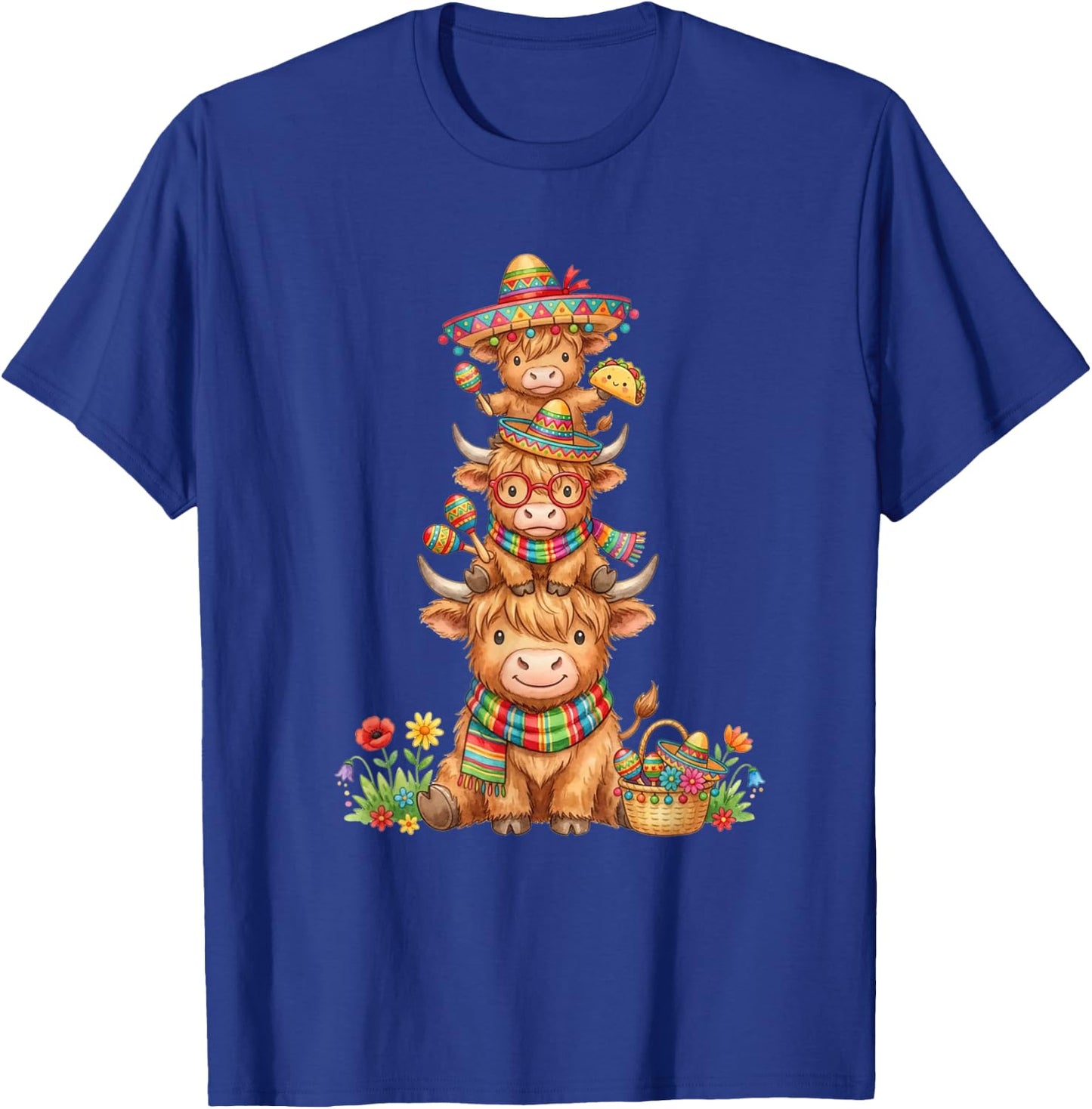 Highland Cow Fiesta with Sombrero and Maracas Cinco De Mayo T-Shirt - T-Shirt | Royal