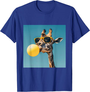 Giraffe chewing Yellow gum and Wearing sunglasses T-Shirt - T-Shirt | Royal