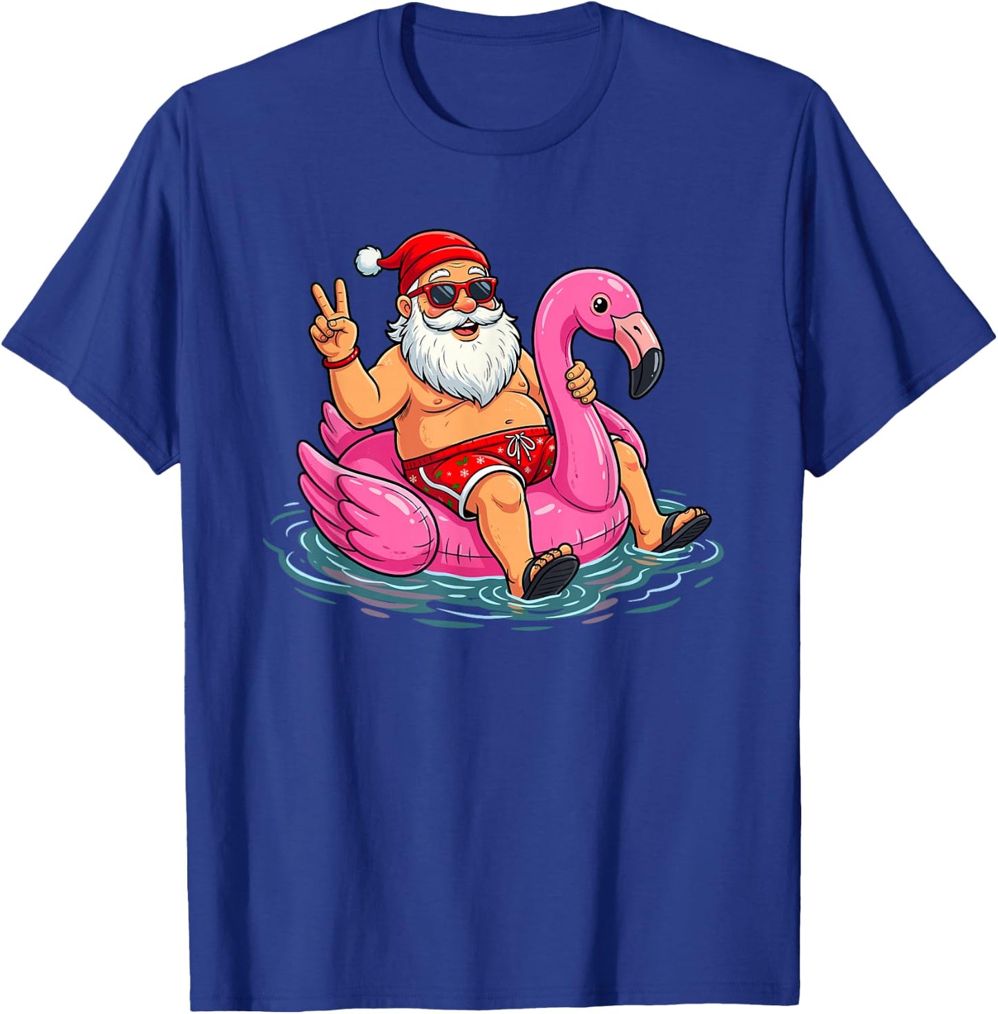 Christmas in June Sunglasses Santa Flamingo Summer T-Shirt - T-Shirt | Royal
