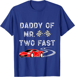 Boy 2nd Birthday Racer Daddy Mr. Two Fast 2nd Race Car Bday T-Shirt - T-Shirt | Royal