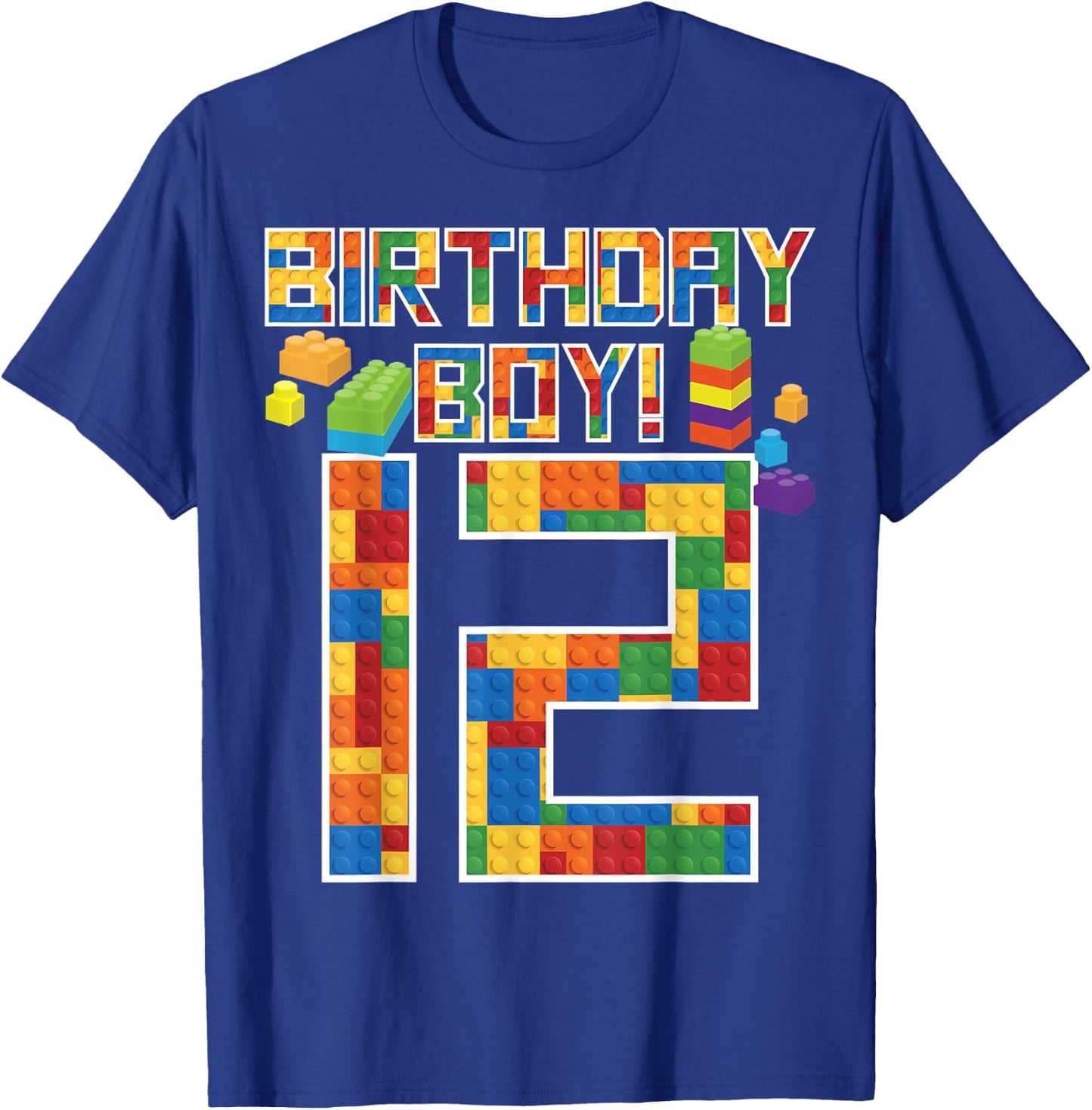 Cute 12th Birthday Gift 12 Years Old Block Building Boy Kid T-Shirt - T-Shirt | Royal