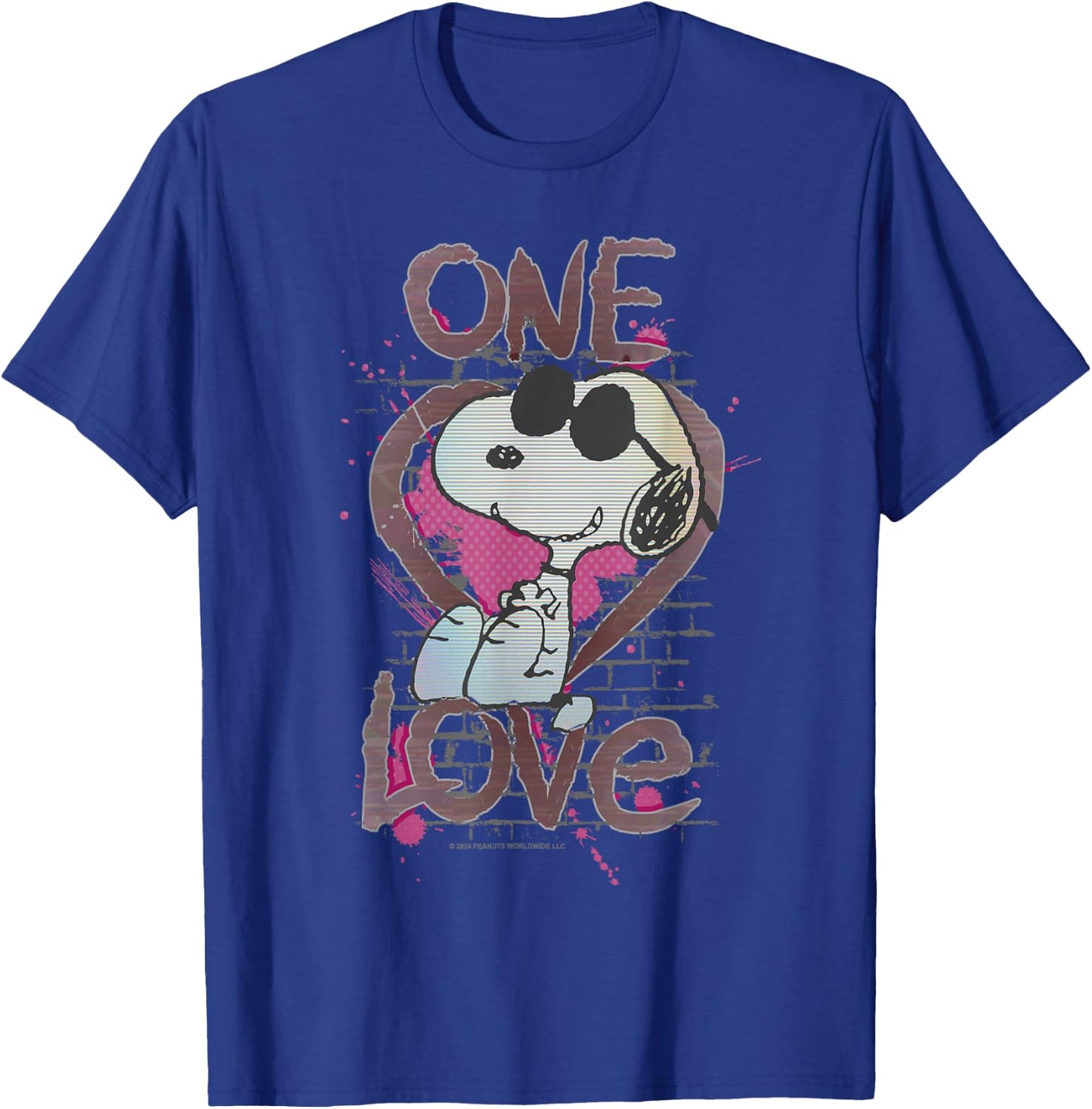Peanuts Snoopy Joe Cool One Love Glitch Vintage Valentine's Day T-Shirt - T-Shirt | Royal