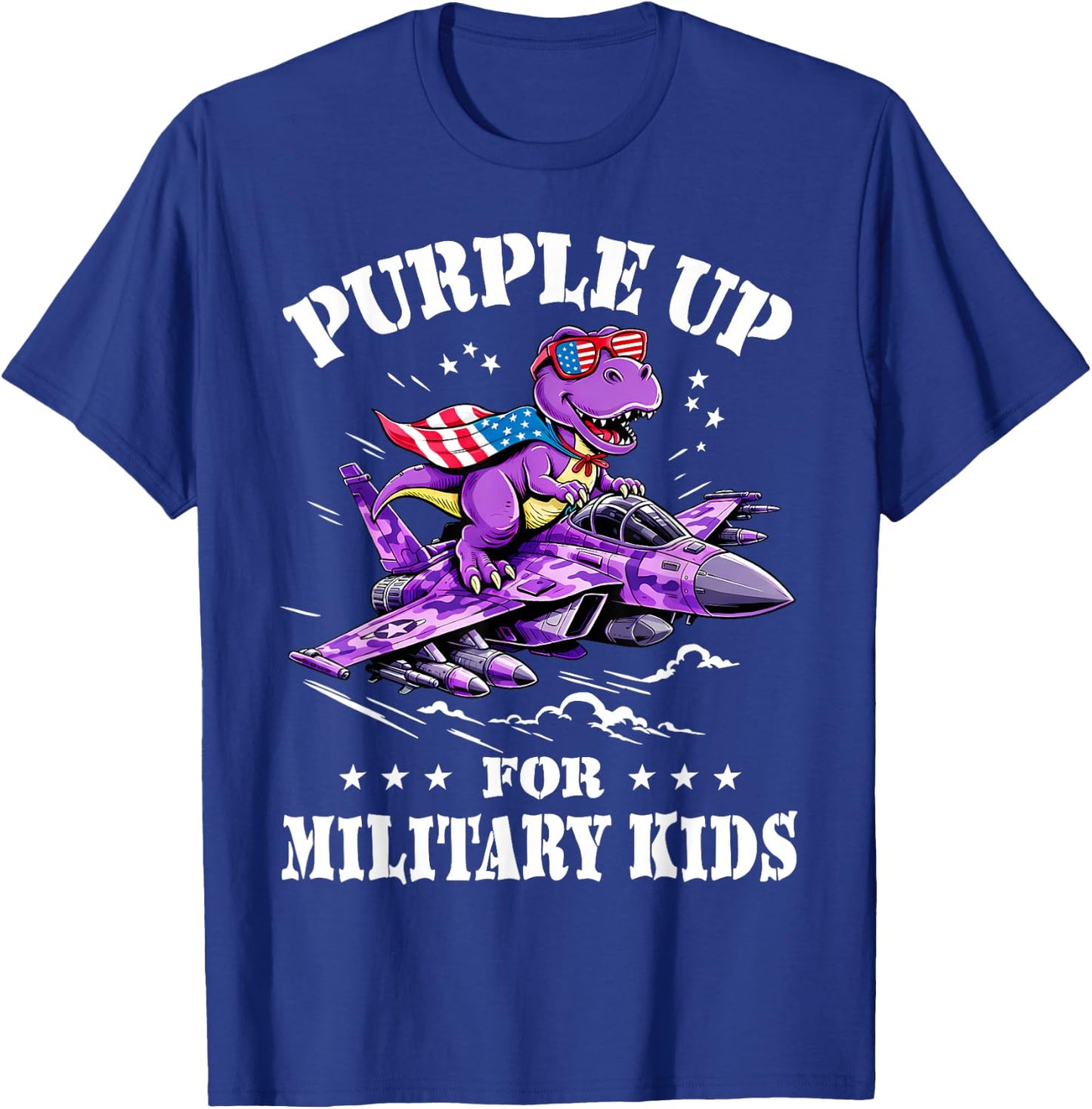 Purple up Proud Military Kids Shirt Dinosaur Military Child T-Shirt - T-Shirt | Royal
