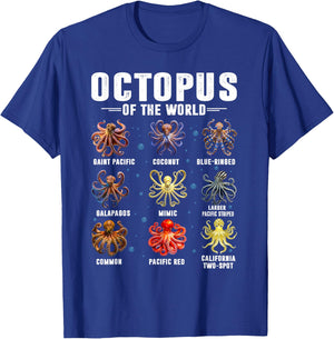 Octopus Of The World Shirt Sea Animal Educational Octopus T-Shirt - T-Shirt | Royal