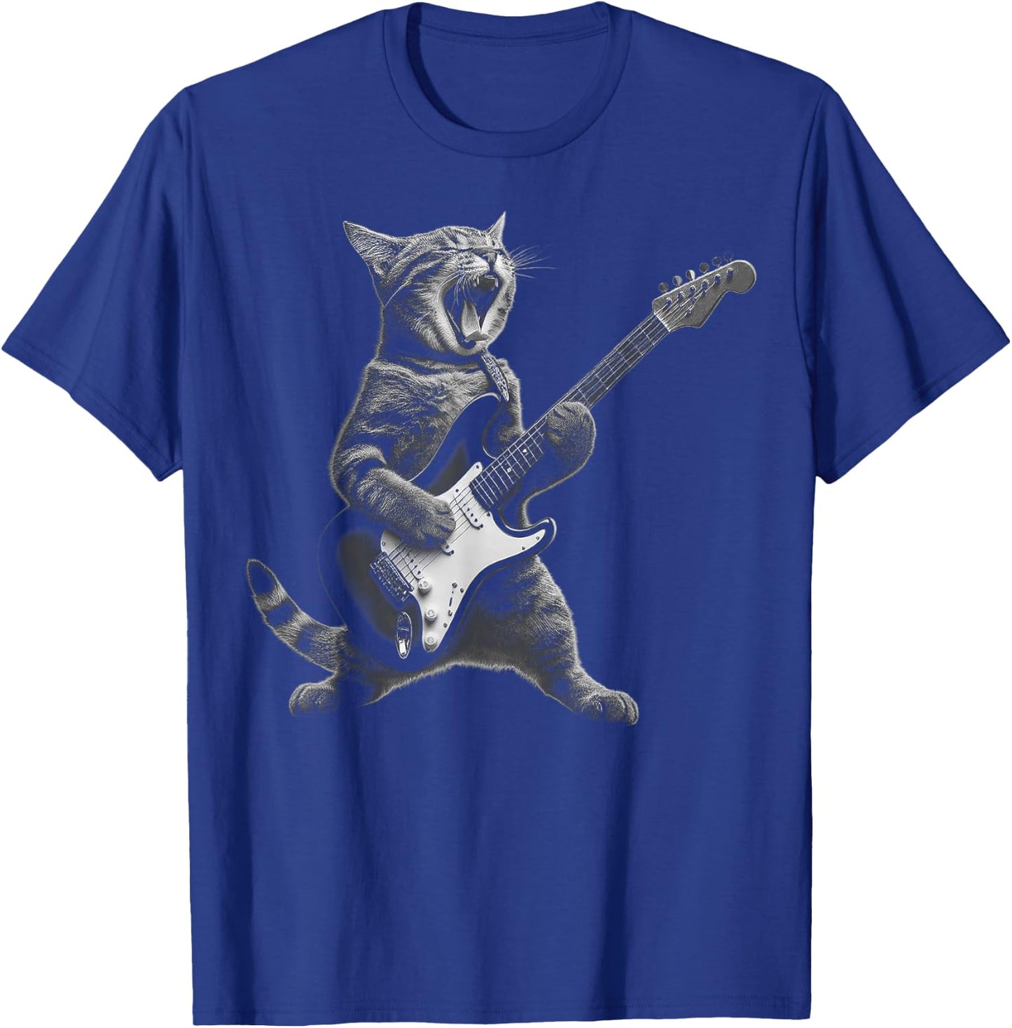 Funny Cat Playing Guitar Rock and Roll Gifts Men Women Kid T-Shirt - T-Shirt | Royal