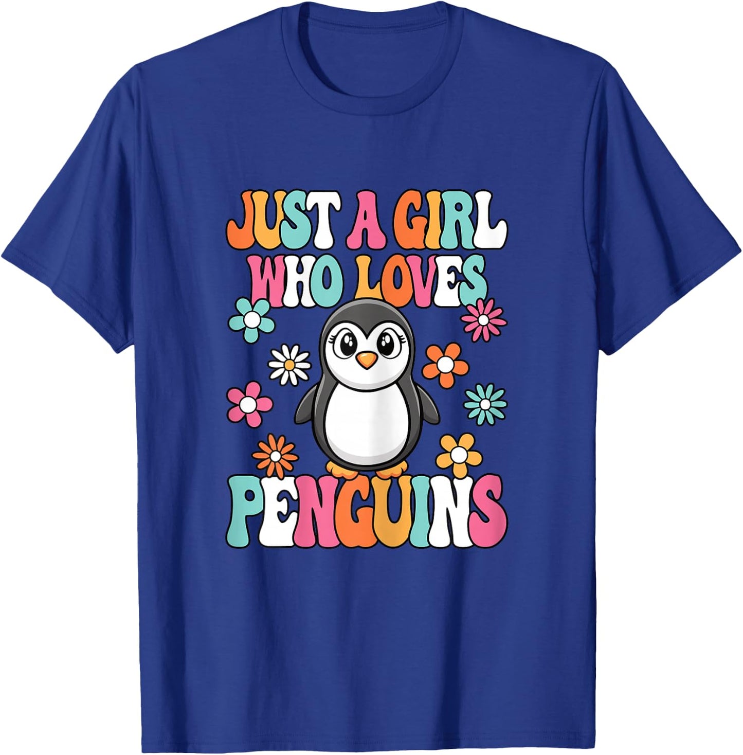 Just A Girl Who Loves Penguins Cute Groovy Penguin Kids T-Shirt - T-Shirt | Royal