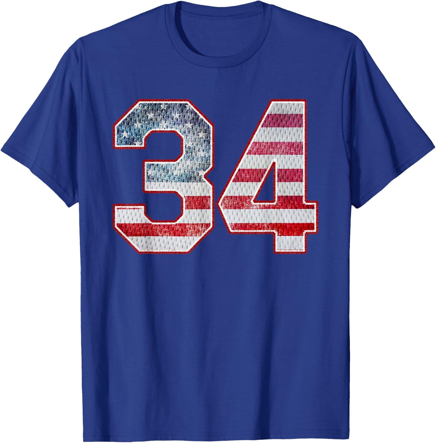 Jersey Player Number 34 Personalized Sports American Flag T-Shirt - T-Shirt | Royal