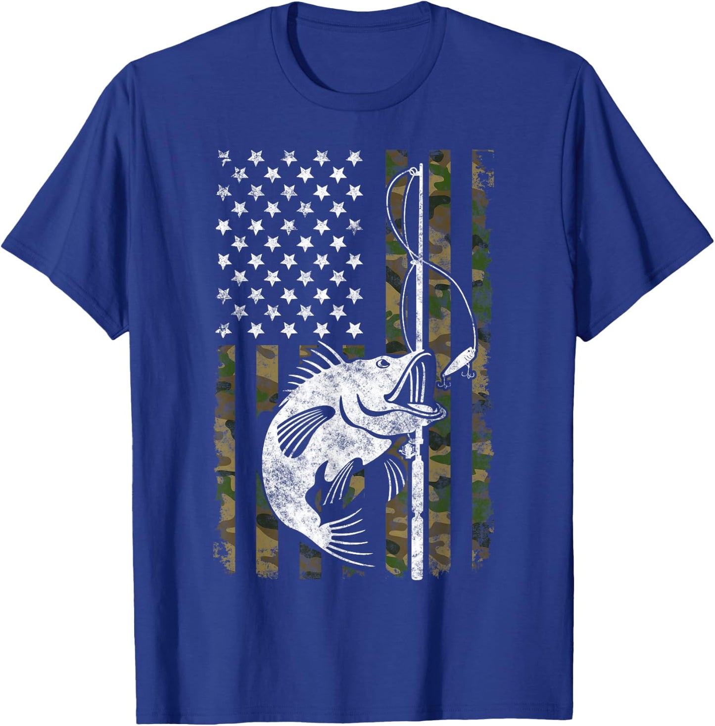 Fishing Camouflage American USA flag Fisherman T-Shirt - T-Shirt | Royal