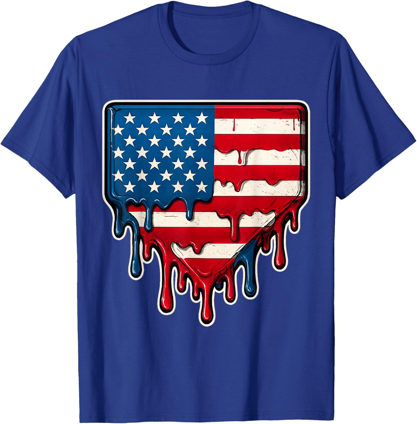 USA Flag 4th of July Baseball Drip Ice Cream Baseball Drippy T-Shirt - T-Shirt | Royal