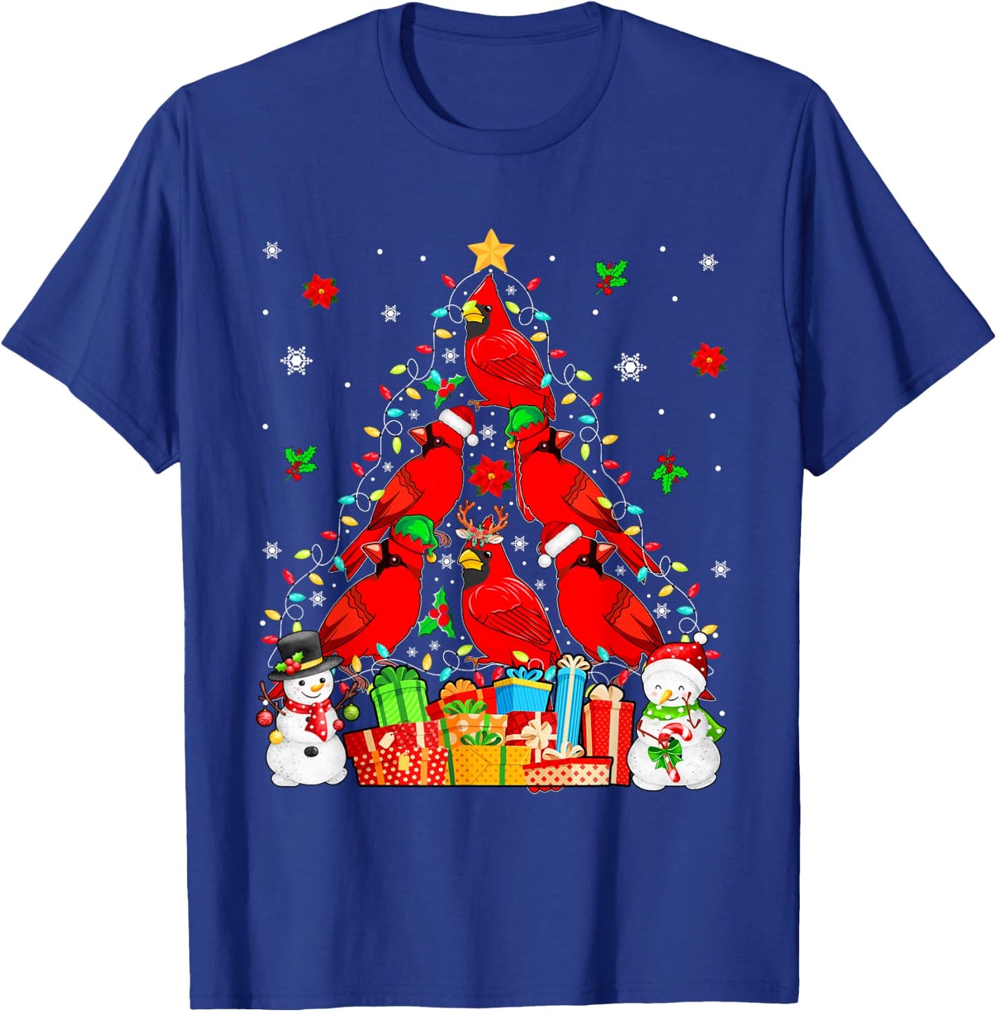 Group Santa Reindeer Elf Cardinal Birds As Xmas Tree Snowmen T-Shirt - T-Shirt | Royal