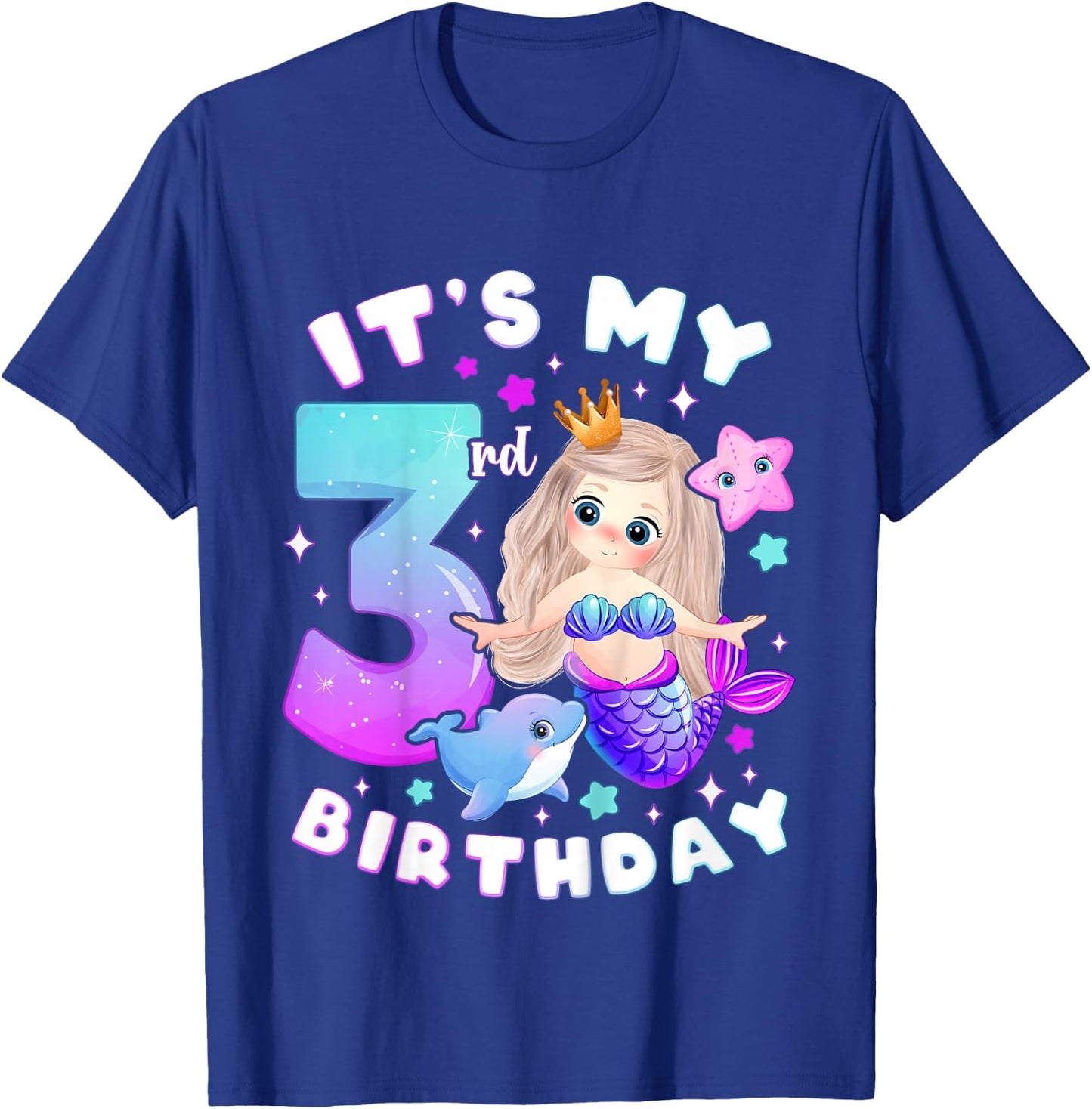 3rd Birthday Girl 3 Years Mermaid Number 3 T-Shirt - T-Shirt | Royal