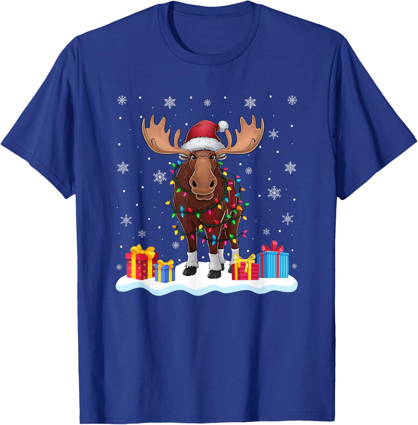 Moose Santa Hat Christmas Tree Light Xmas Pajama T-Shirt - T-Shirt | Royal